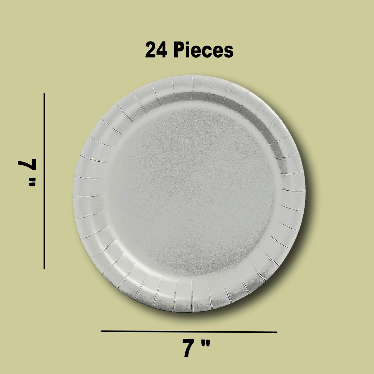 7" Metallic Silver Color Round Paper Plates 24 Count for Desserts and Snacks